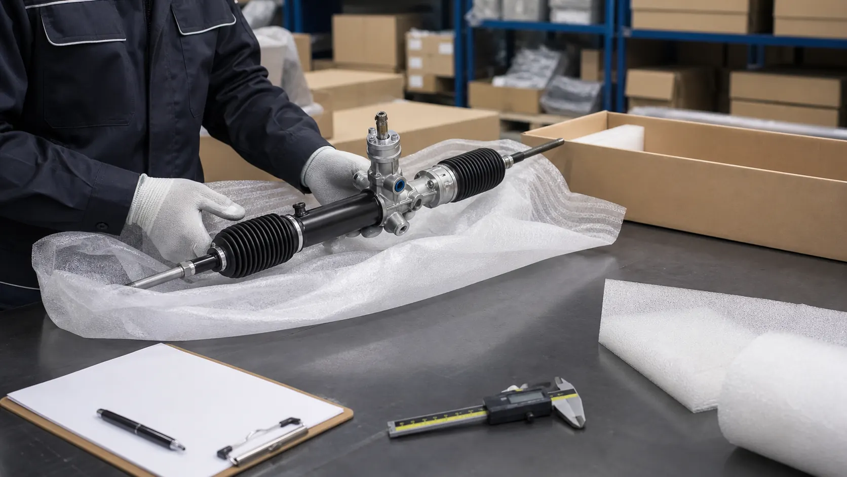 Compact steering rack catalog and mounting point verification before export RFQ