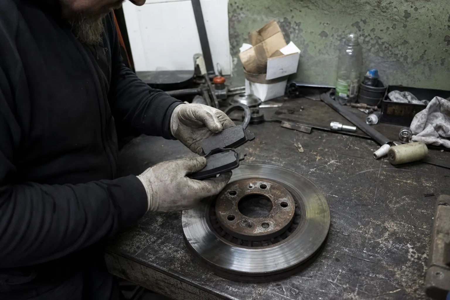 Electric vehicle brake pad and disc inspection at a professional parts sourcing workstation