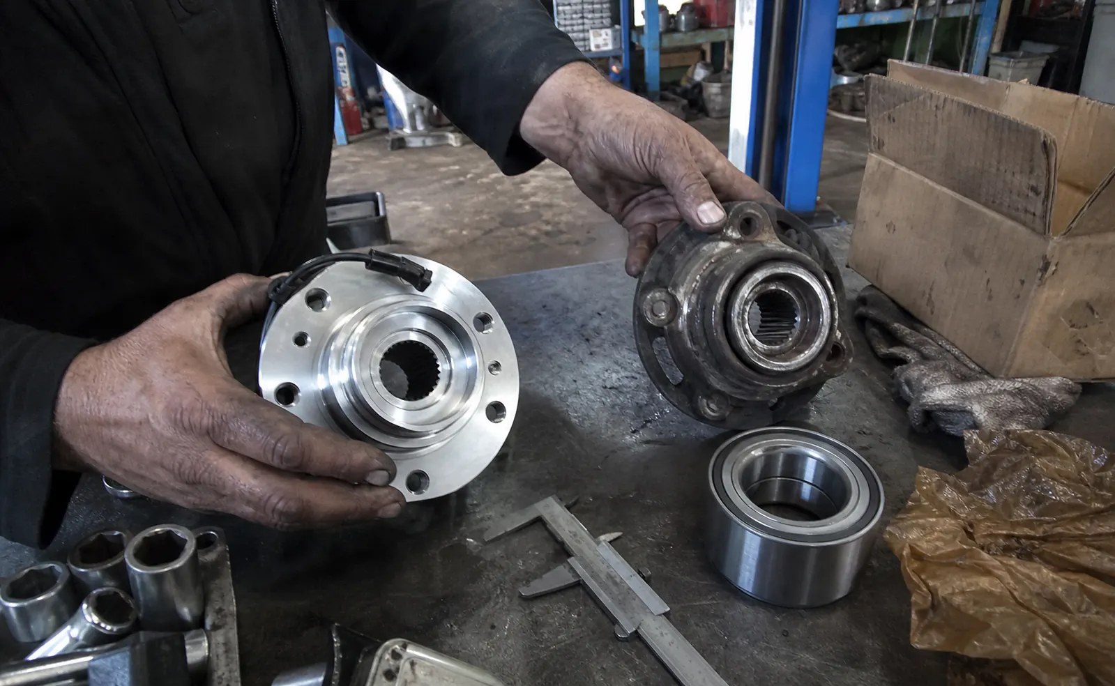 Wheel hub assembly construction and mounting details being checked before quotation