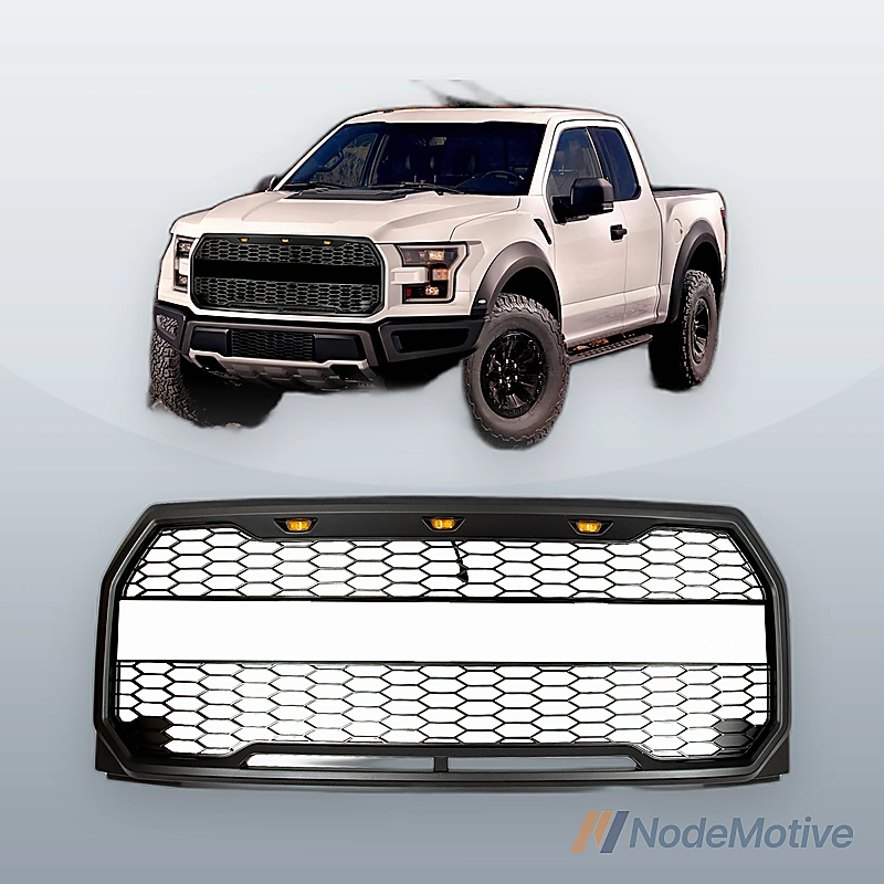 Car Front Grill for 2015-2017 Ford F-150 with LED&Wiring Grey Grille