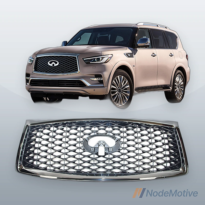 Front Grill for 2018-2021 INFINITI QX80 w/Camera Hole Chrome Frame