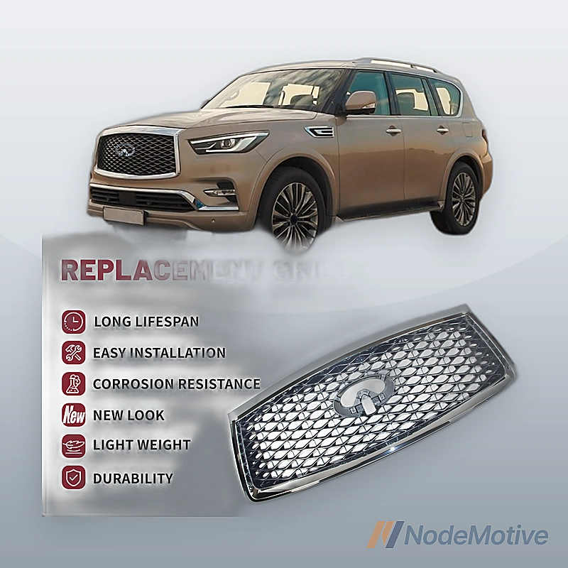 Front Grill for 2018-2021 INFINITI QX80 w/Camera Hole Chrome Frame