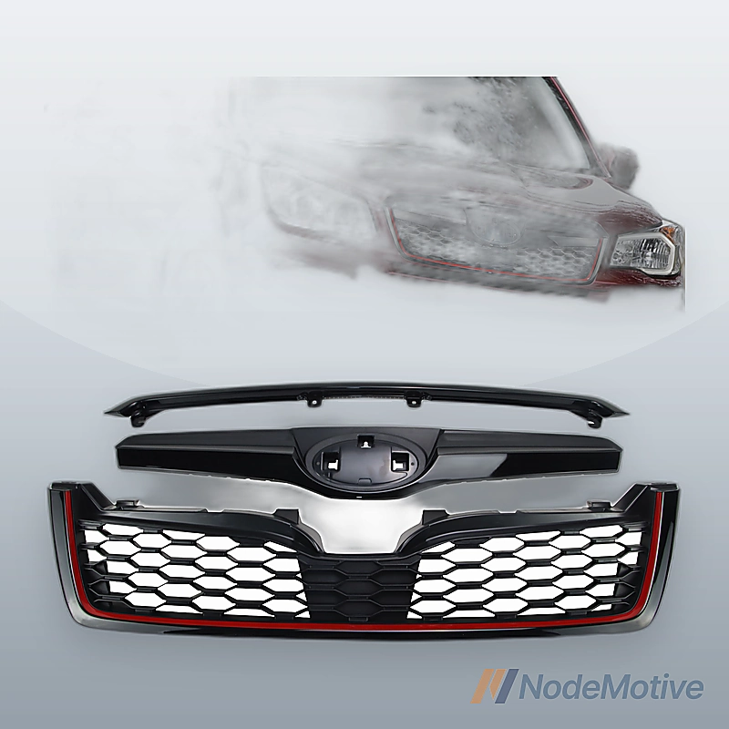 Front Grill for 2014-2018 Subaru Forester Gloss Black with Red Line