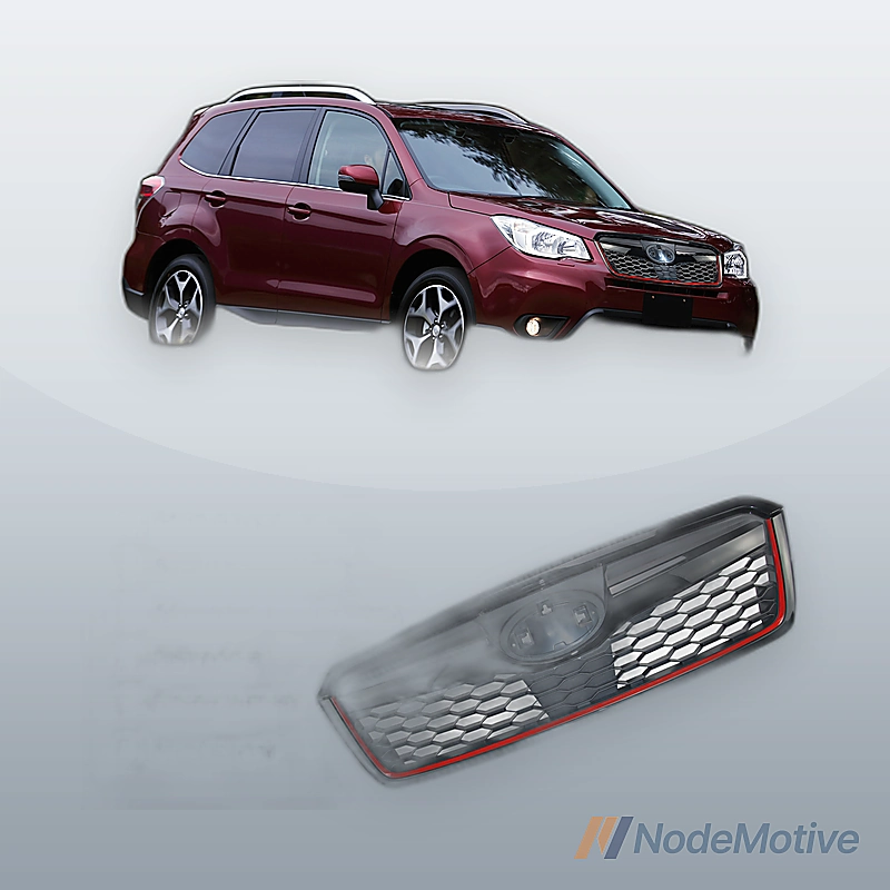 Front Grill for 2014-2018 Subaru Forester Gloss Black with Red Line