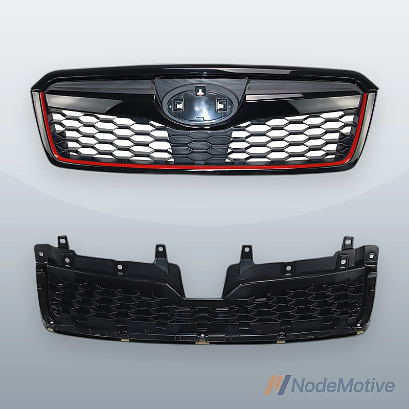 Front Grill for 2014-2018 Subaru Forester Gloss Black with Red Line