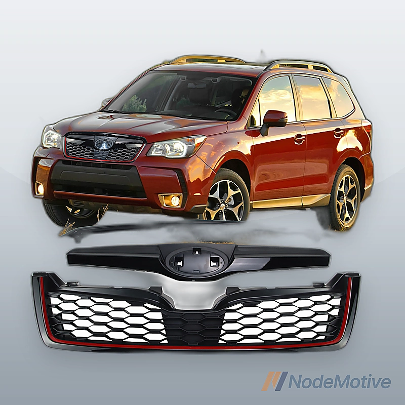 Front Grill for 2014-2018 Subaru Forester Gloss Black with Red Line