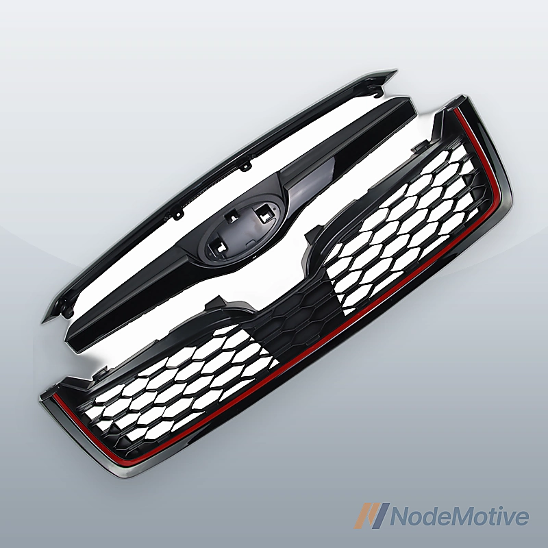 Front Grill for 2014-2018 Subaru Forester Gloss Black with Red Line