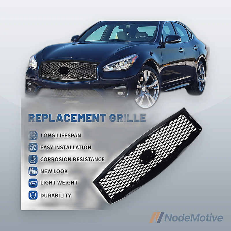 Front Grill for 2015-2019 INFINITI Q70L/Q70 With Camera Option Gloss Black