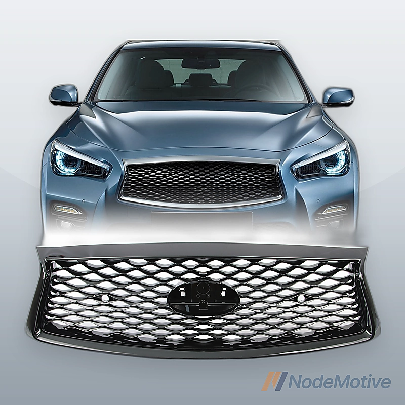 Front Grill for 2018-2023 INFINITI Q50 w/Sensor Hole Gloss Black