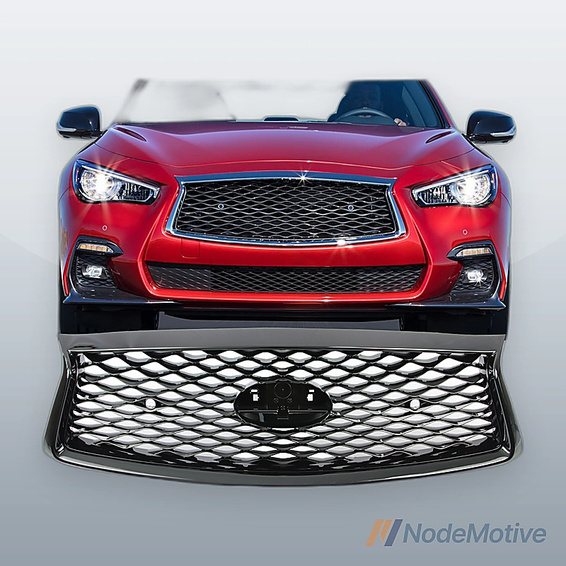 Front Grill for 2018-2023 INFINITI Q50 w/Sensor Hole Gloss Black