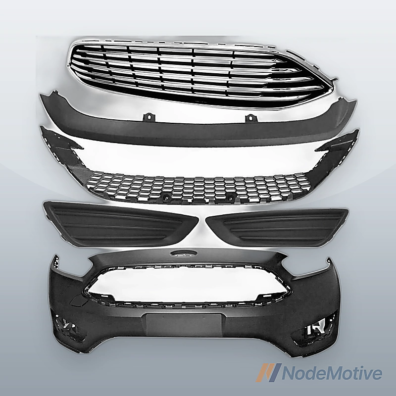 For 12-20 FORD FOCUS 6pcs FRONT BUMPER COVER COMPLETE TITANIUM GRILLS FOG LAMPS