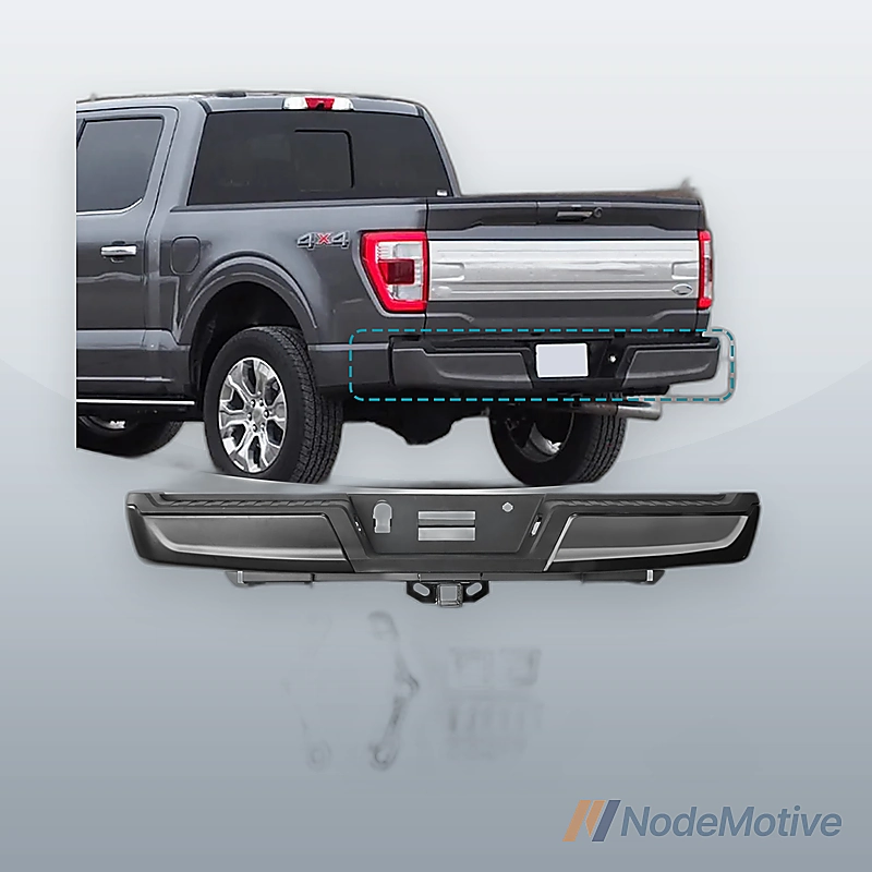 Black Rear Step Bumper Steel For 2021-2023 Ford F150 W/O Radar Holes