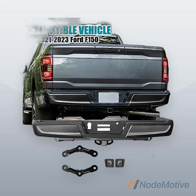 Black Rear Step Bumper Steel For 2021-2023 Ford F150 W/O Radar Holes