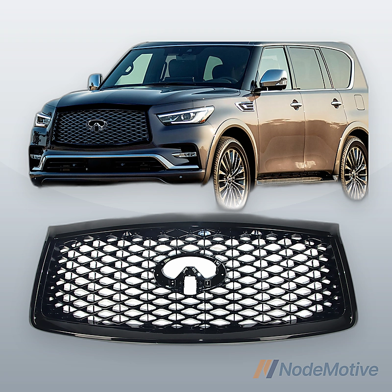Front Grill for 2018-2021 INFINITI QX80 w/Camera Hole Gloss Black