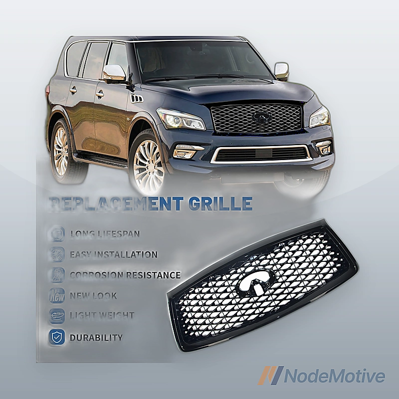 Front Grill for 2018-2021 INFINITI QX80 w/Camera Hole Gloss Black