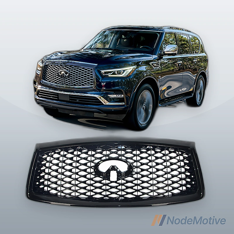 Front Grill for 2018-2021 INFINITI QX80 w/Camera Hole Gloss Black