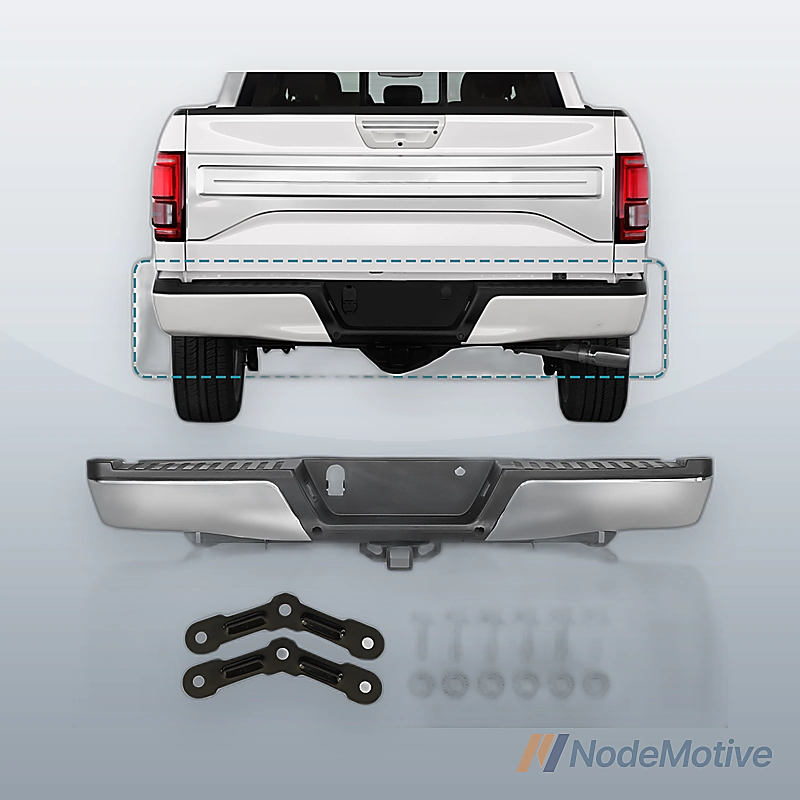 For 2015-2020 Ford F-150 W Tow Hitch W/O Park Holes Chrome Rear Bumper Assembly