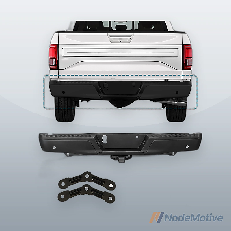 Black Rear Bumper Assembly For 2015-20 Ford F-150 w/Max Tow Hitch w/Sensor Holes