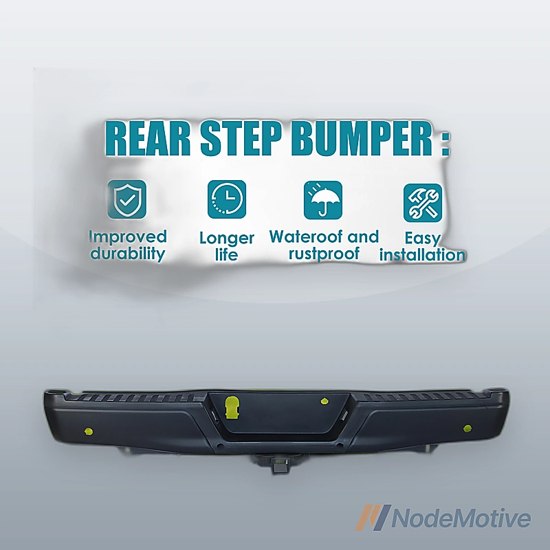 Black Rear Bumper Assembly For 2015-20 Ford F-150 w/Max Tow Hitch w/Sensor Holes