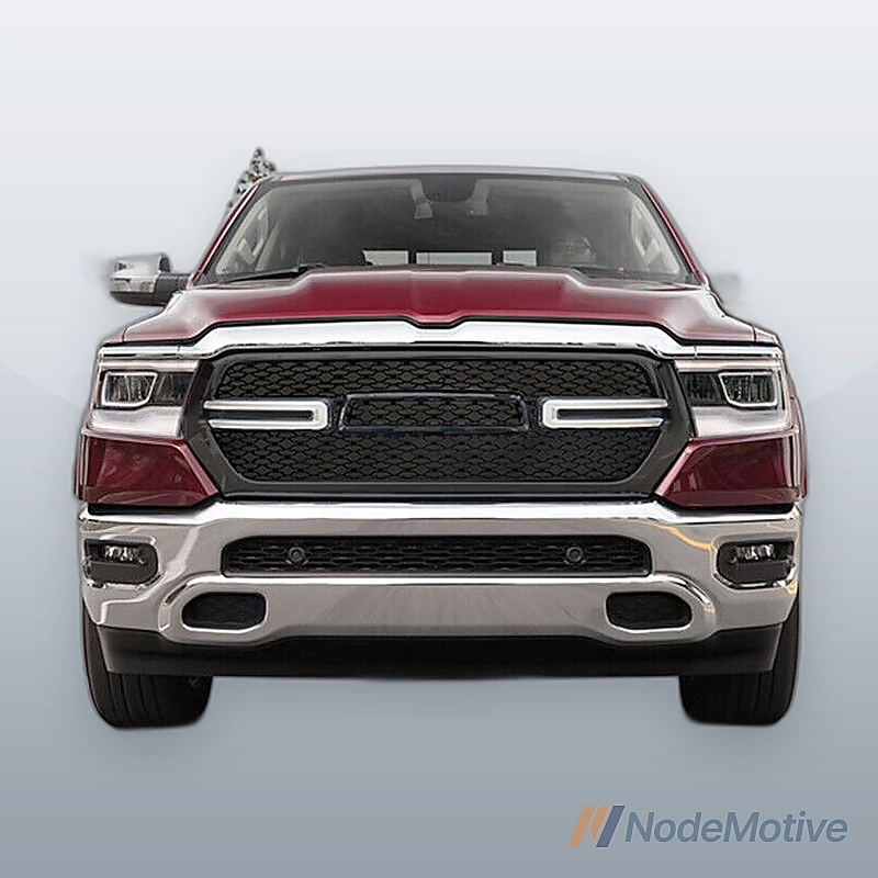 Fits 19-24 Dodge Ram 1500 Gloss Black Front Bumper Hood Mesh Grille W/ White LED