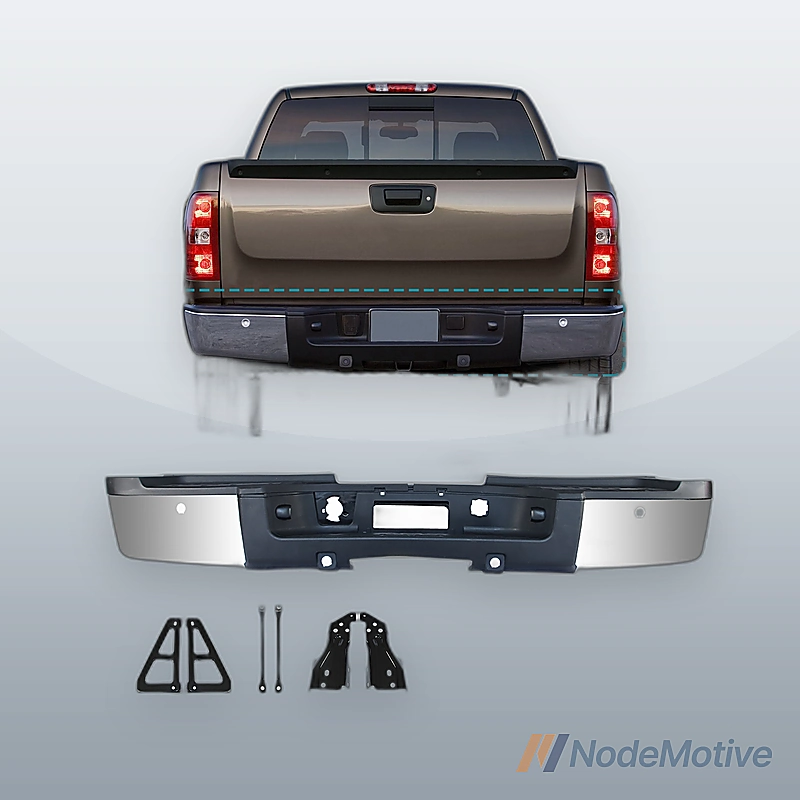Step Bumper For 2007-2010 Chevy Silverado 2500 HD With Sensor Holes Chrome Rear