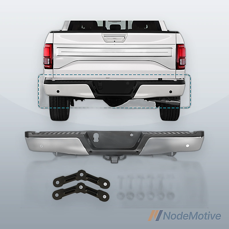 For 2015-2020 Ford F-150 W Tow Hitch W/ Park Holes Chrome Rear Bumper Assembly
