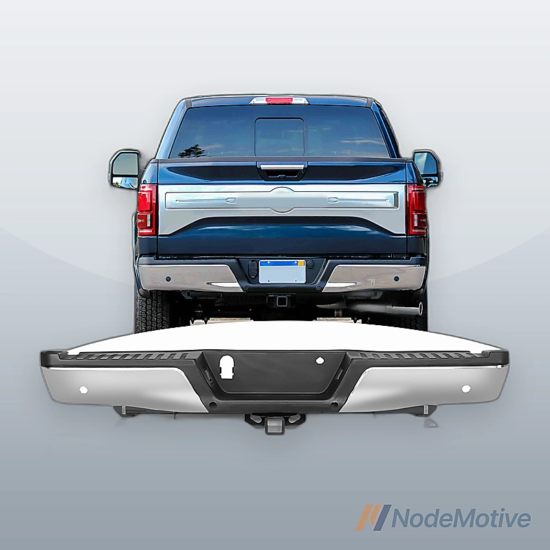 For 2015-2020 Ford F-150 W Tow Hitch W/ Park Holes Chrome Rear Bumper Assembly