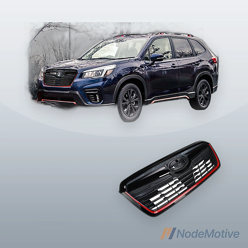 Front Grill for 2019-2021 Subaru Forester w/Camera Hole Gloss Black w/ Red Line
