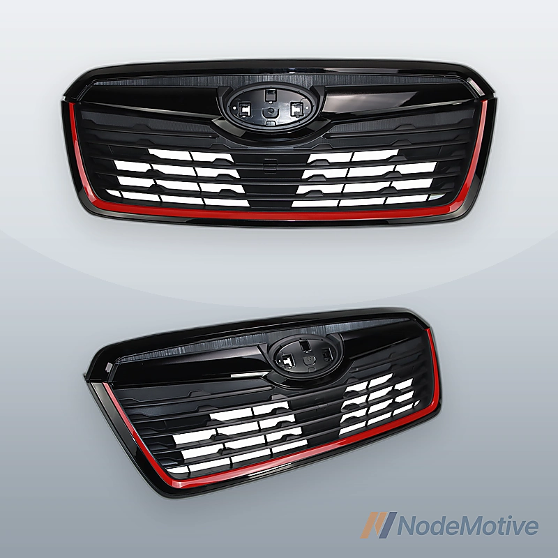 Front Grill for 2019-2021 Subaru Forester w/Camera Hole Gloss Black w/ Red Line