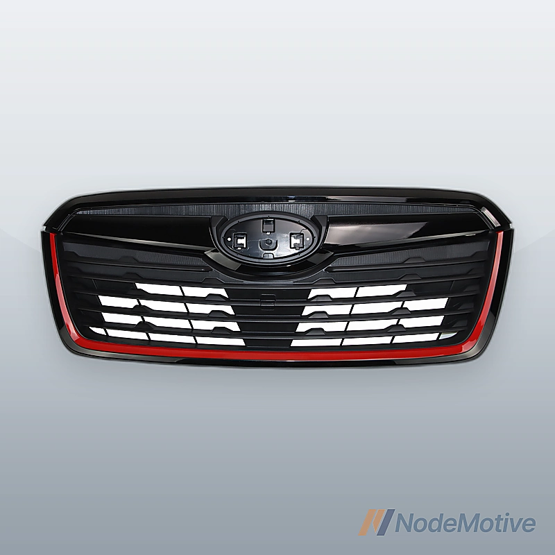 Front Grill for 2019-2021 Subaru Forester w/Camera Hole Gloss Black w/ Red Line