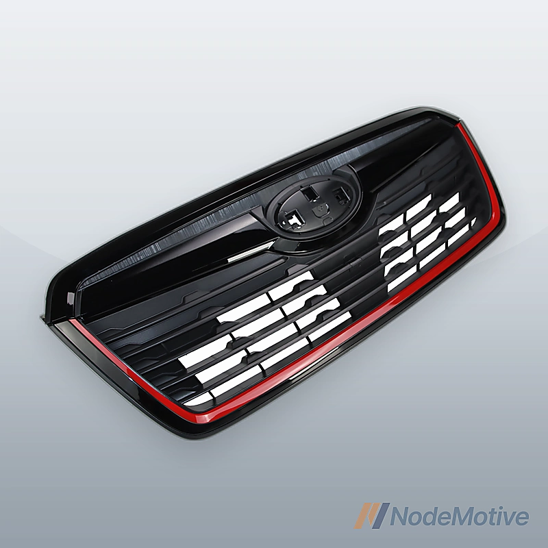 Front Grill for 2019-2021 Subaru Forester w/Camera Hole Gloss Black w/ Red Line