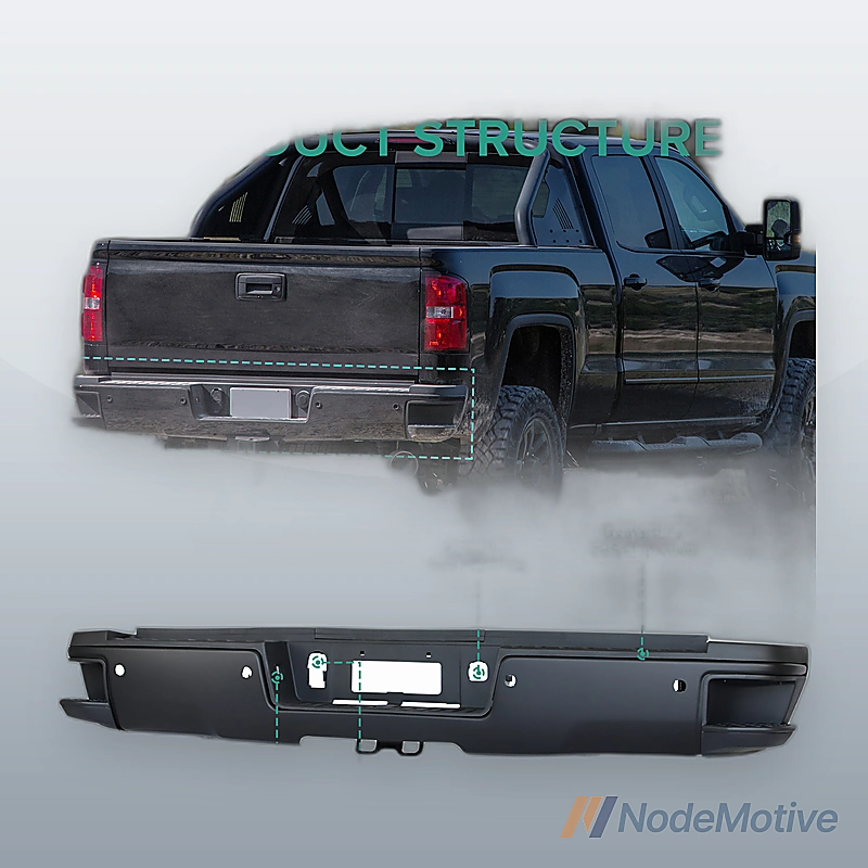 For 15-19 Silverado Sierra 2500 3500 Black Rear Step Bumper w/ Sensor Holes