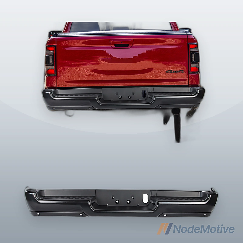 Black Primer Rear Step Bumper For 2019+ RAM 1500 W/O Dual Exhaust W/ Sensor Hole