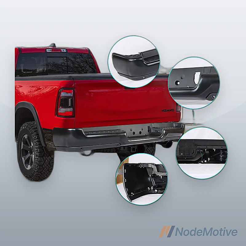 Black Primer Rear Step Bumper For 2019+ RAM 1500 W/O Dual Exhaust W/ Sensor Hole