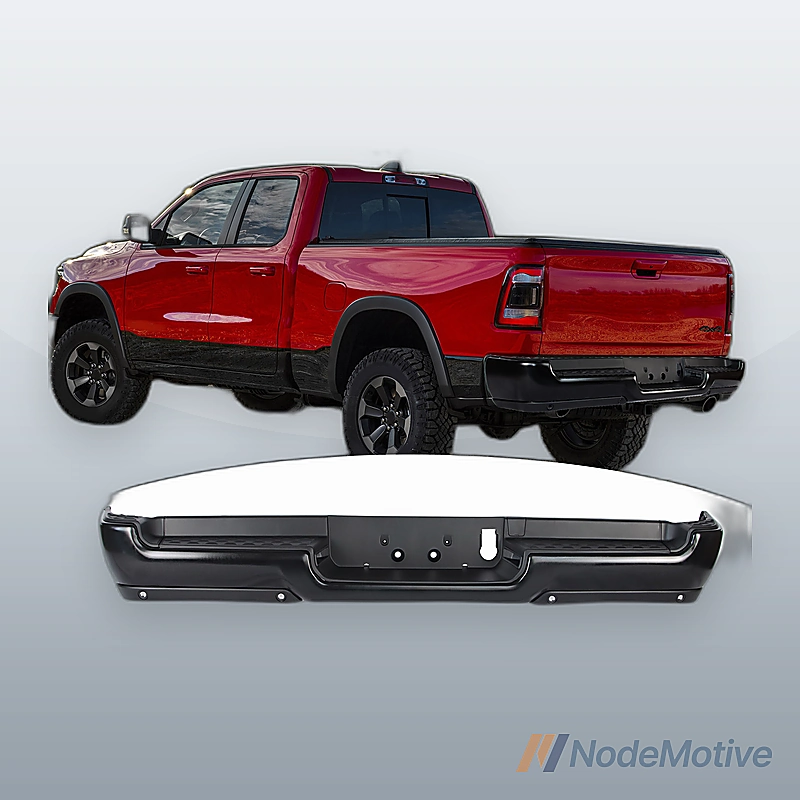 Black Primer Rear Step Bumper For 2019+ RAM 1500 W/O Dual Exhaust W/ Sensor Hole